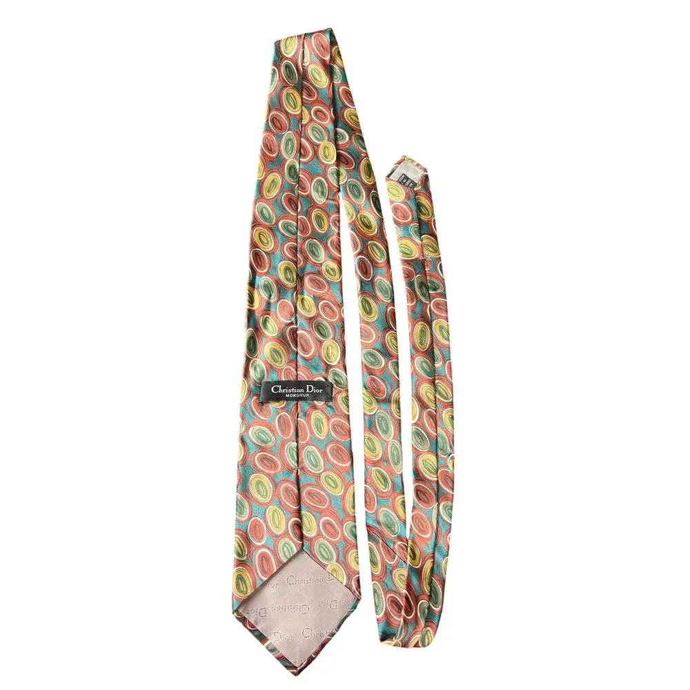 Christian Dior Monsier Paisley Circle Design Silk Necktie Red